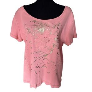 Vintage Style & Co Y2K Style Pink Floral Metallic Gold Design Embroidered 2X